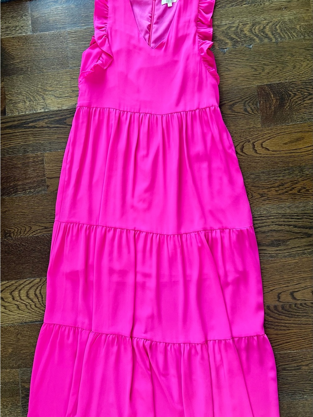 Womens XS Bright Pink Tiered Lined Sleeveless Dress